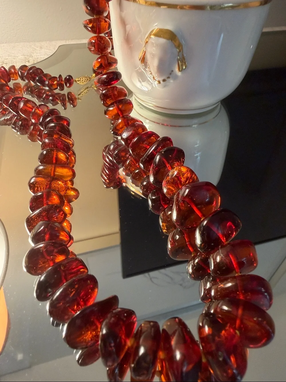 Vintage Cognac Baltic Amber Graduated Necklace 66.7 Grams TW. 14/20 GF Clasp
